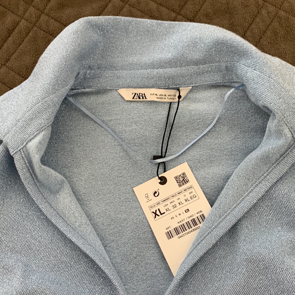 NWT Zara Light Blue Open Detail Ruched Top - Picture 9 of 14